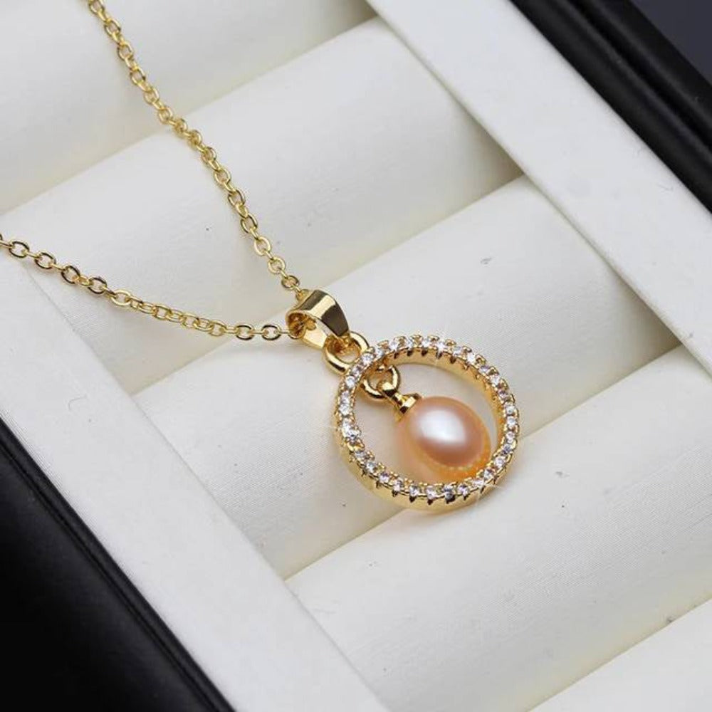 Genuine Freshwater Pearl & Simulated Diamond Eternity Necklace in Gold