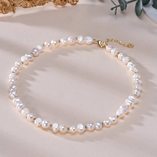 Designer Genuine White Freshwater Pearl Necklace in Gold