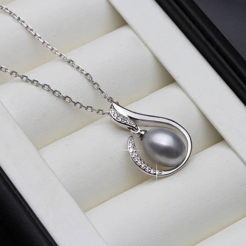 Designer Simulated Diamond and Freshwater Pearl Teardrop Necklace