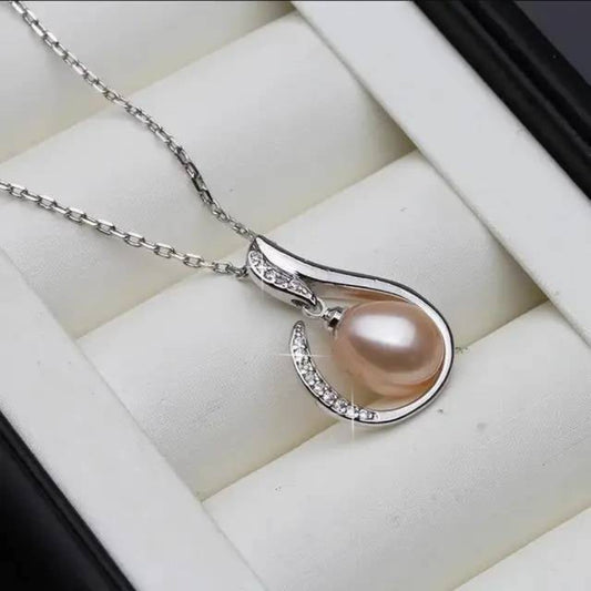 Designer Simulated Diamond and Freshwater Pearl Teardrop Necklace