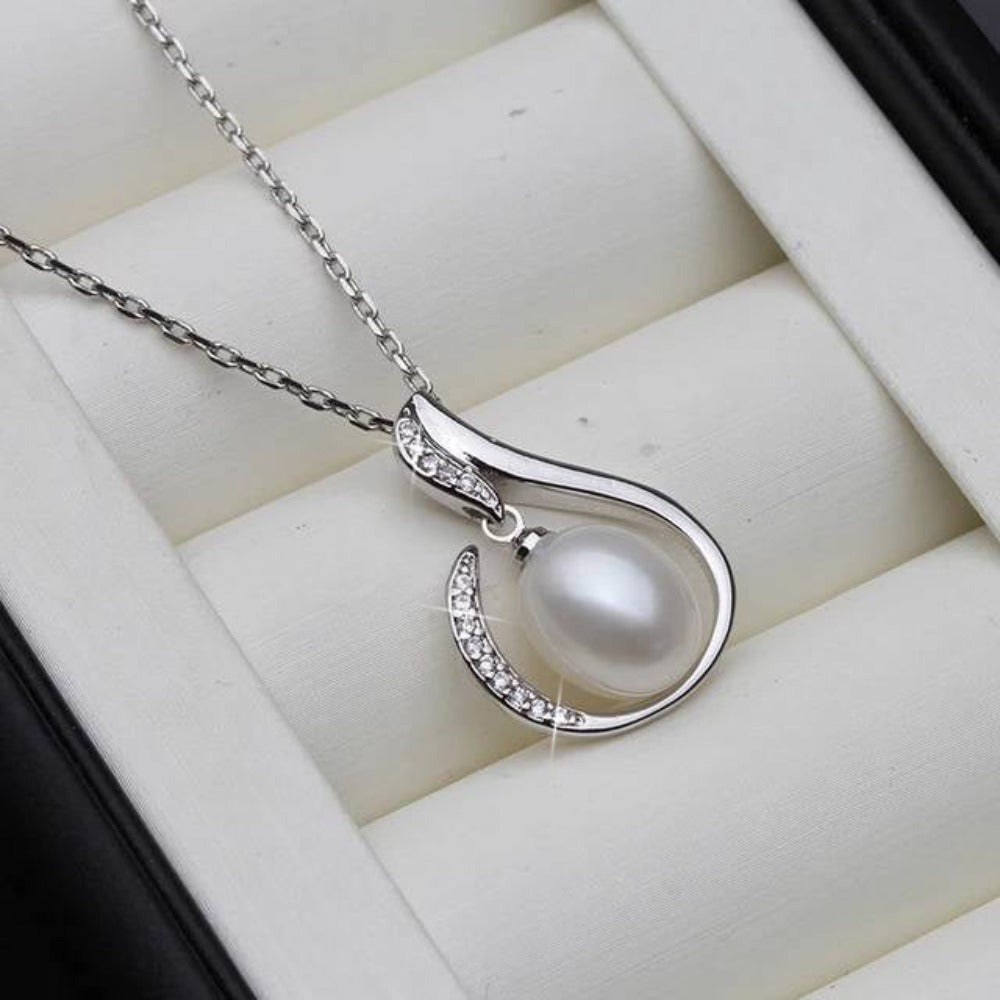 Designer Simulated Diamond and Freshwater Pearl Teardrop Necklace