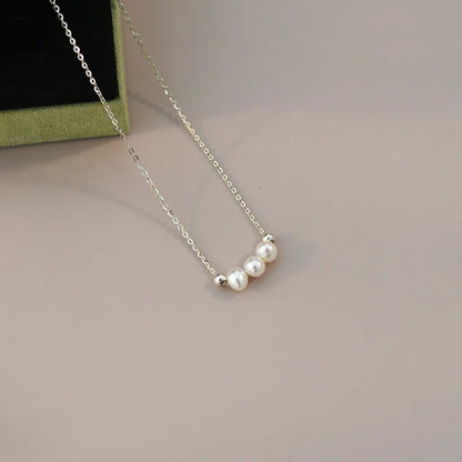 Genuine White Triple Freshwater Pearl Eternity Necklace in Silver