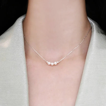 Genuine White Triple Freshwater Pearl Eternity Necklace in Silver