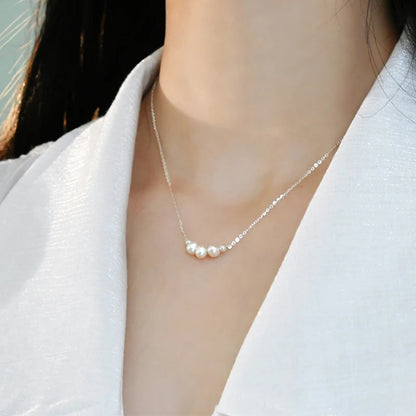 Genuine White Triple Freshwater Pearl Eternity Necklace in Silver