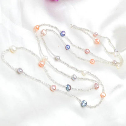 120CM Long Multi Color Baroque Fresh water Pearl Necklace, Crystal Beads Necklace , 925 Sterling Silver Clasp