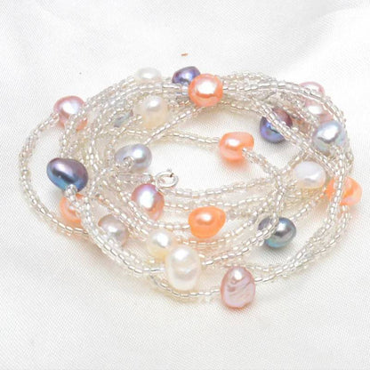 120CM Long Multi Color Baroque Fresh water Pearl Necklace, Crystal Beads Necklace , 925 Sterling Silver Clasp