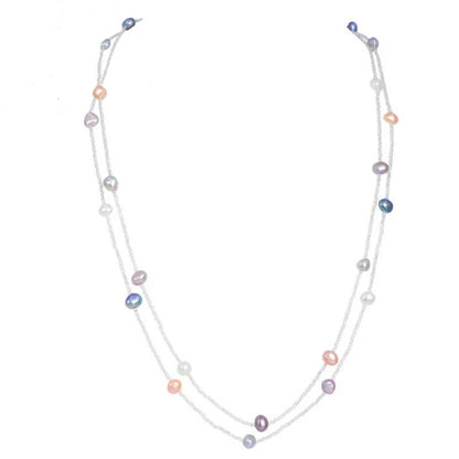 120CM Long Multi Color Baroque Fresh water Pearl Necklace, Crystal Beads Necklace , 925 Sterling Silver Clasp