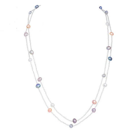 ASHIQI 120CM Long Multi Color Baroque Fresh water Pearl Necklace, Crystal Beads Necklace , 925 Sterling Silver Clasp