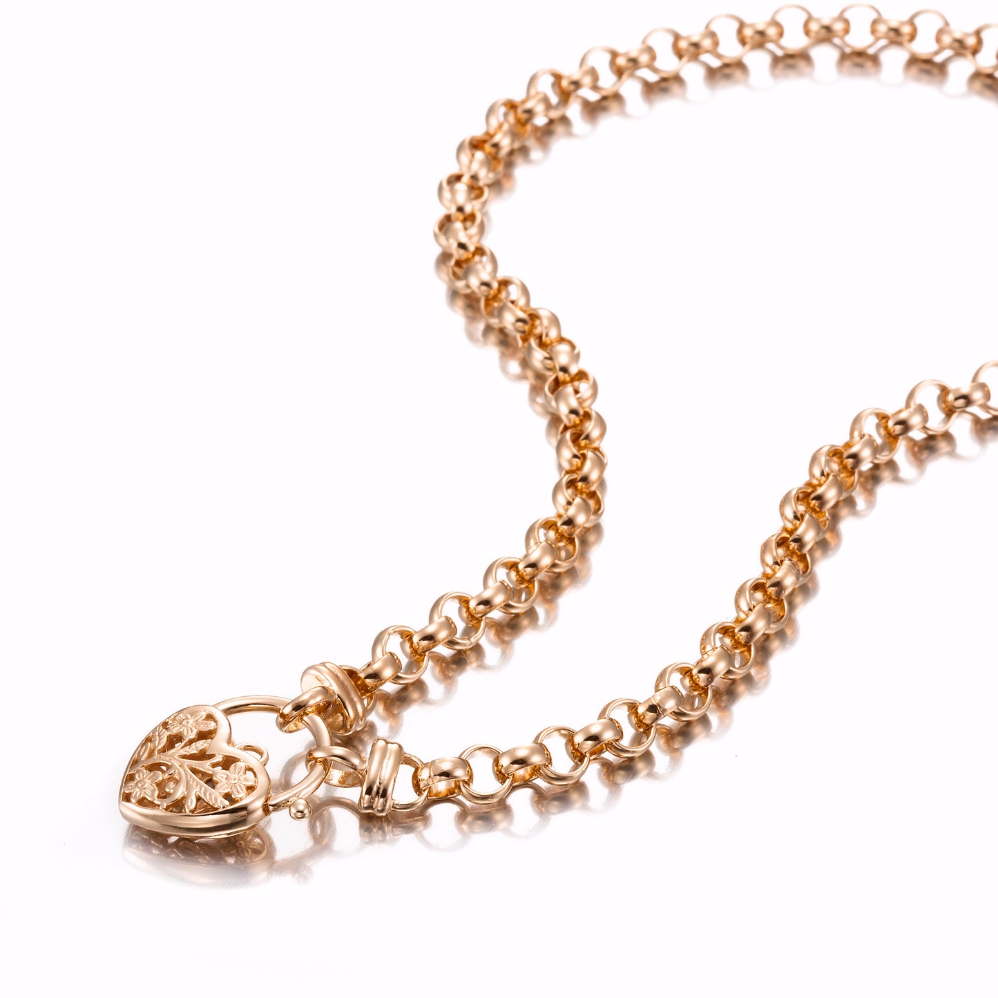 18ct Heavy Rose Gold Plated 6mm Belcher Chain Necklace with a Filigree Locket - USA Made