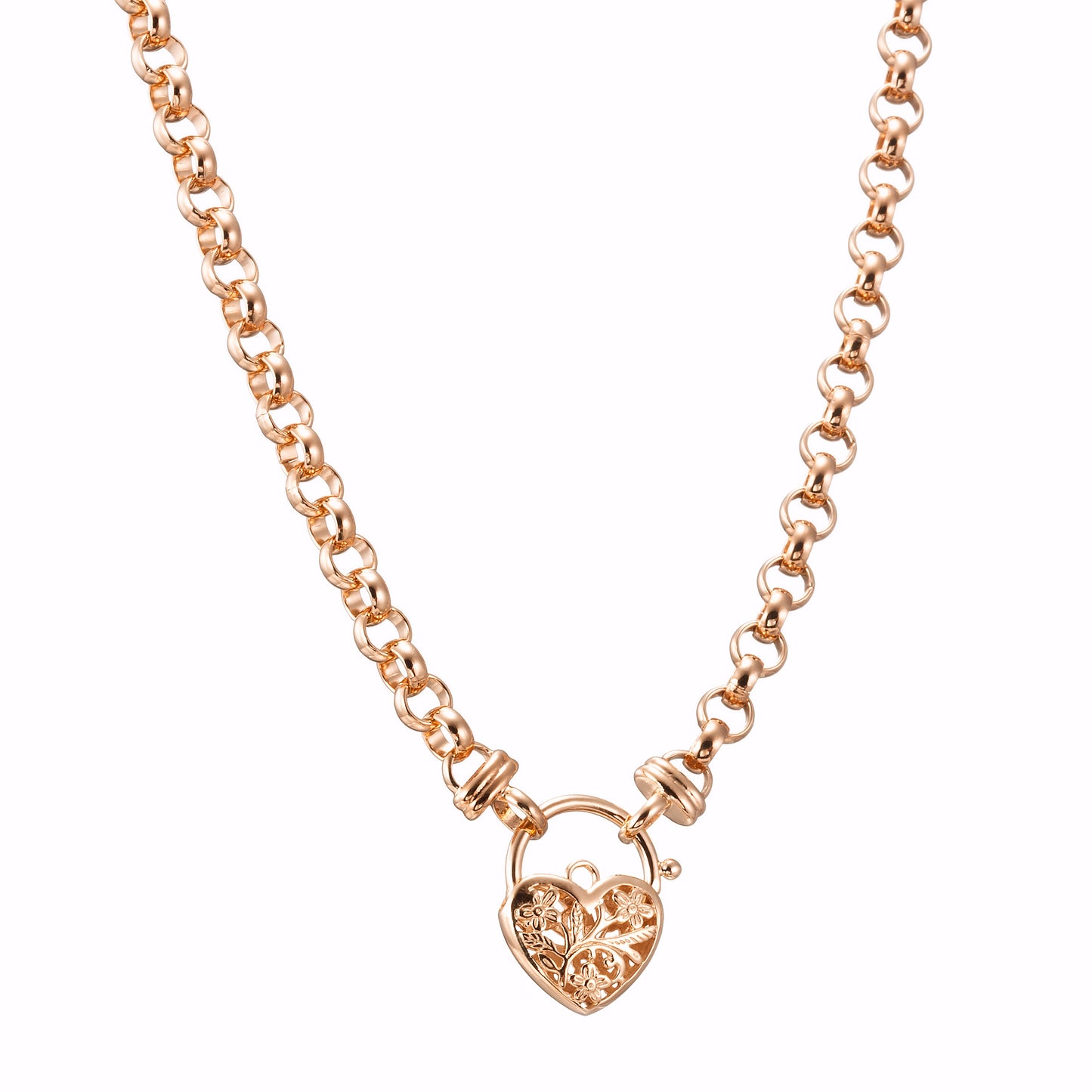 18ct Heavy Rose Gold Plated 6mm Belcher Chain Necklace with a Filigree Locket - USA Made