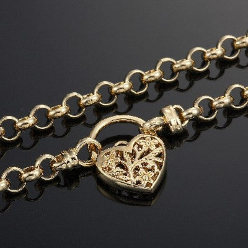 18ct Heavy Yellow Gold Plated 6mm Belcher Chain Necklace with a Filigree Locket - USA Made