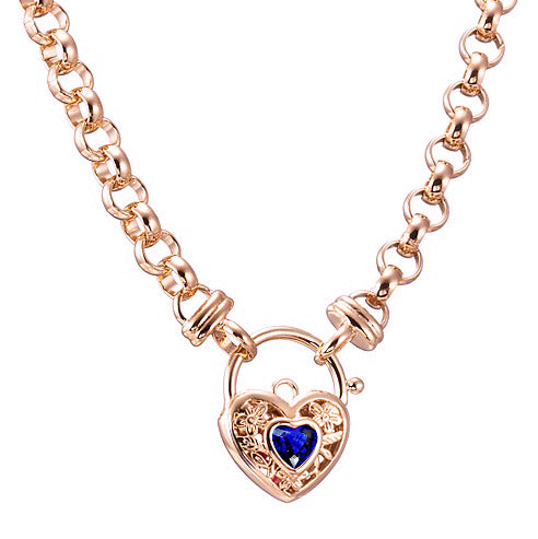 18ct Heavy Rose Gold Plated 6mm Belcher Chain Necklace with a Dark Blue Filigree Locket - USA Made