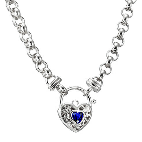 925 Sterling Silver Plated 6mm Belcher Chain Necklace with a Dark Blue Filigree Locket - USA Made