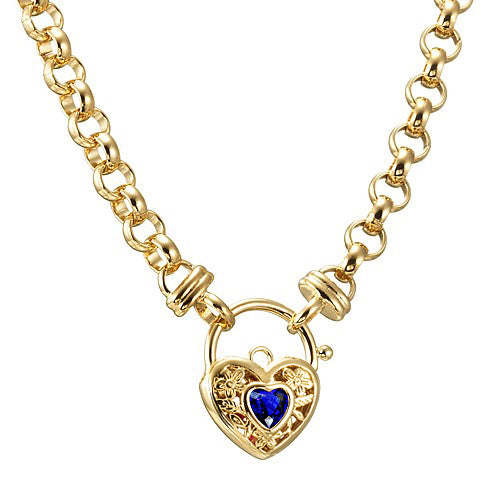 18ct Heavy Yellow Gold Plated 6mm Belcher Chain Necklace with a Dark Blue Filigree Locket - USA Made