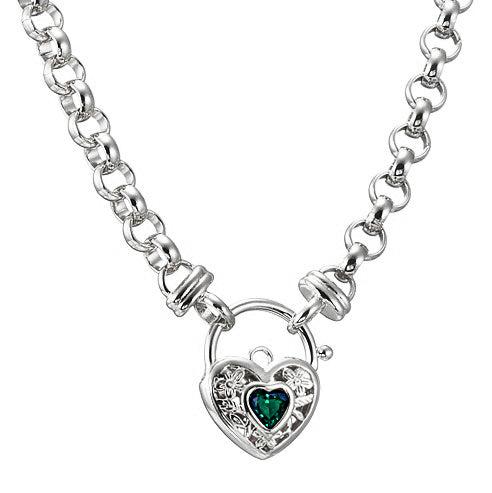 925 Sterling Silver Plated 6mm Belcher Chain Necklace with a Green Filigree Locket - USA Made