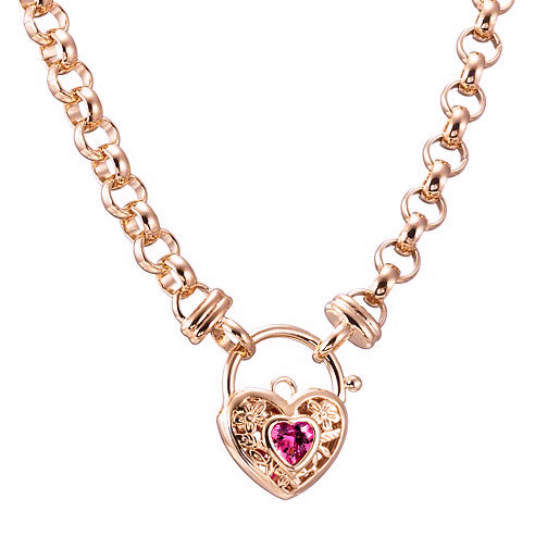 18ct Heavy Rose Gold Plated 6mm Belcher Chain Necklace with a Pink Filigree Locket - USA Made