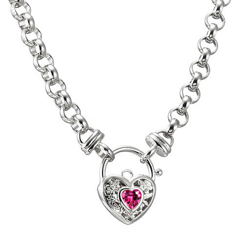 925 Sterling Silver Plated 6mm Belcher Chain Necklace with a Pink Filigree Locket - USA Made