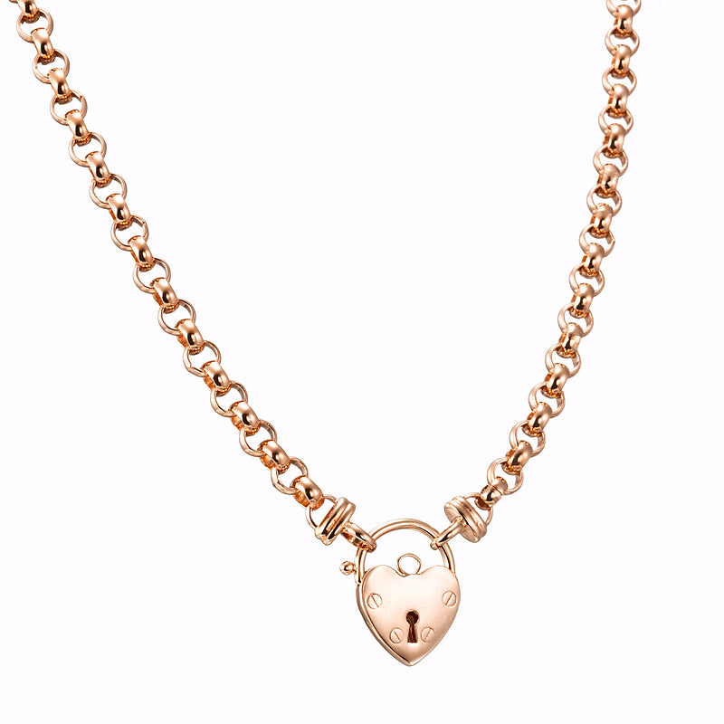 18ct Heavy Rose Gold Plated 6mm Belcher Chain Necklace Featuring a Plain Locket - USA Made