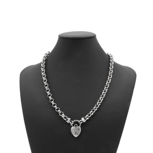 925 Sterling Silver Plated 6mm Belcher Chain Necklace with a Small Plain Heart Locket - USA Made