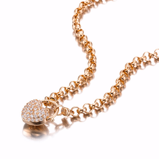 18ct Heavy Rose Gold Plated 6mm Belcher Chain Necklace Featuring a Simulated Diamond Locket - USA Made