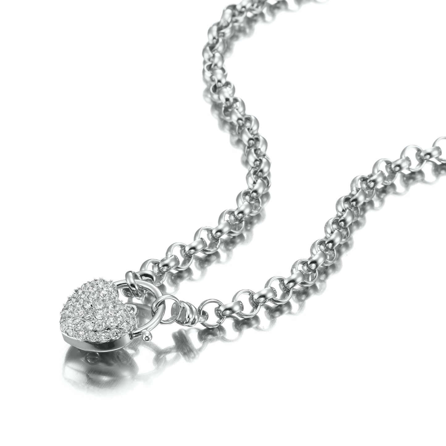 925 Sterling Silver Plated 6mm Belcher Chain Necklace Featuring a Simulated Diamond Locket - USA Made