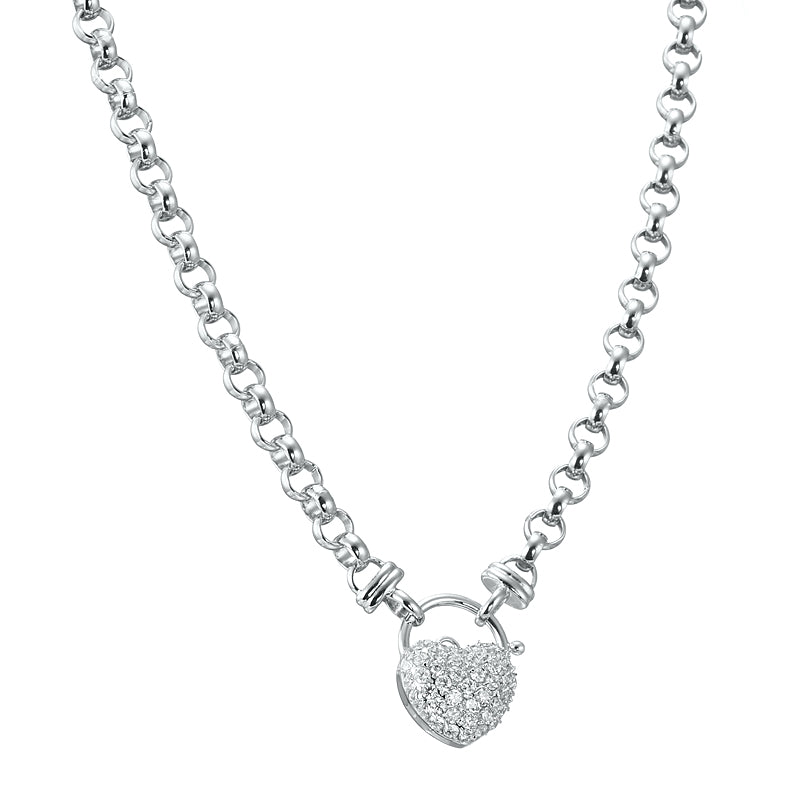 925 Sterling Silver Plated 6mm Belcher Chain Necklace Featuring a Simulated Diamond Locket - USA Made