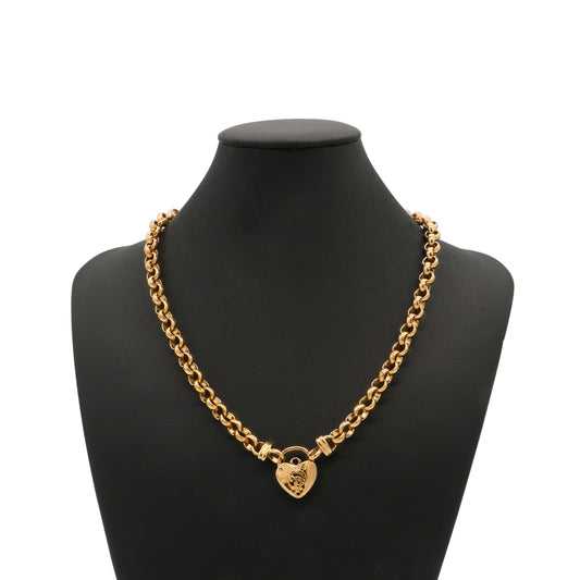 18ct Heavy Yellow Gold Plated 6mm Belcher Chain Necklace with a Vegas Heart Locket - USA Made