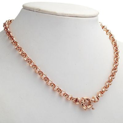 18ct Heavy Rose Gold Plated 6mm Belcher Chain Necklace with Bolt Clasp - USA Made