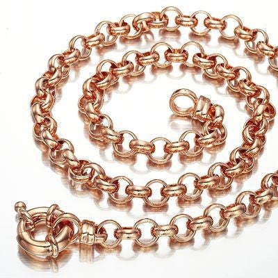 18ct Heavy Rose Gold Plated 6mm Belcher Chain Necklace with Bolt Clasp - USA Made