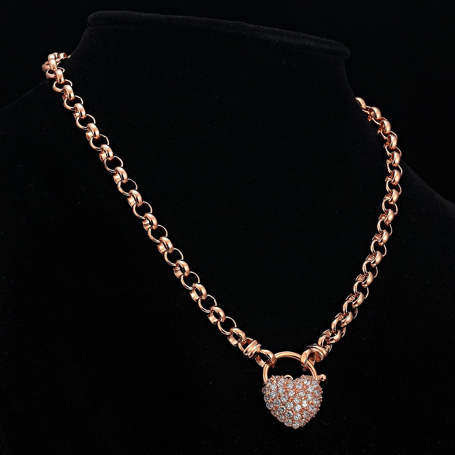 18ct Heavy Rose Gold Plated 6mm Belcher Chain Necklace Featuring a Simulated Diamond Locket - USA Made