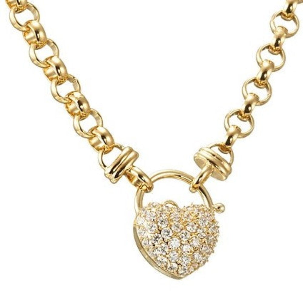 18ct Heavy Yellow Gold Plated 6mm Belcher Chain Necklace Featuring a Simulated Diamond Locket - USA Made