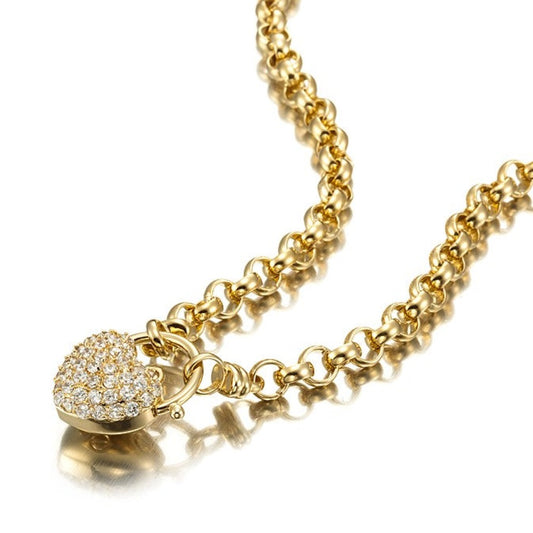 18ct Heavy Yellow Gold Plated 6mm Belcher Chain Necklace Featuring a Simulated Diamond Locket - USA Made