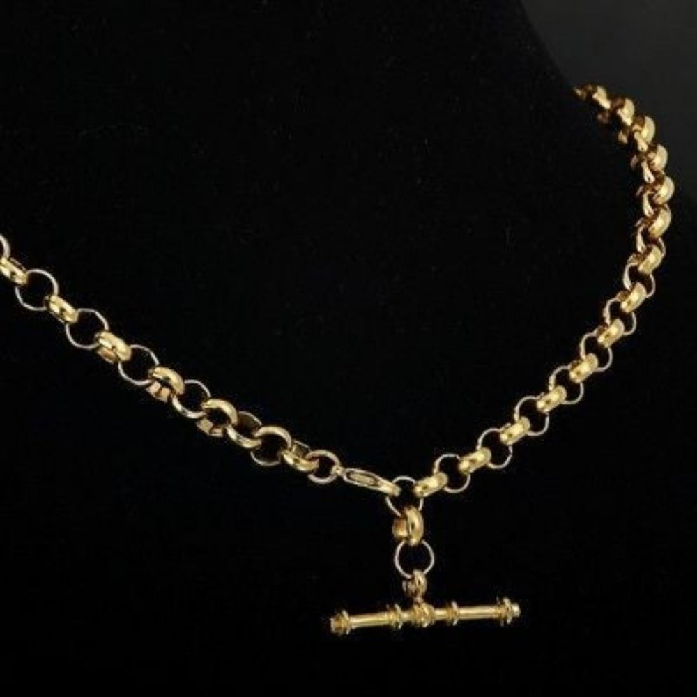 18ct Heavy Yellow Gold Plated 6mm Belcher Chain Necklace with T-Bar End - USA Made