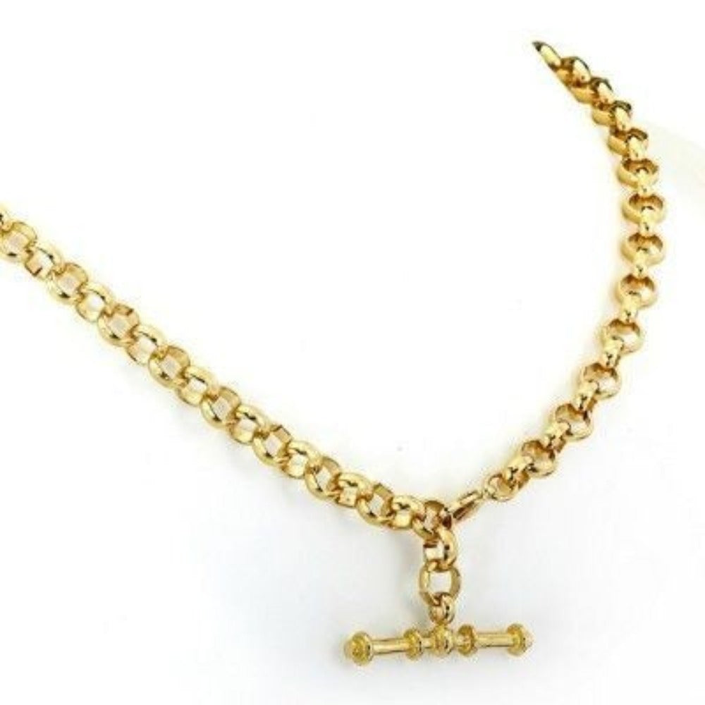 18ct Heavy Yellow Gold Plated 6mm Belcher Chain Necklace with T-Bar End - USA Made