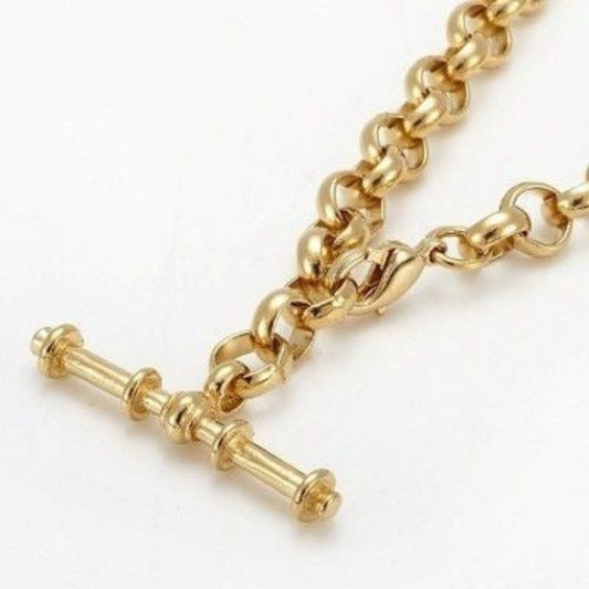 18ct Heavy Yellow Gold Plated 6mm Belcher Chain Necklace with T-Bar End - USA Made