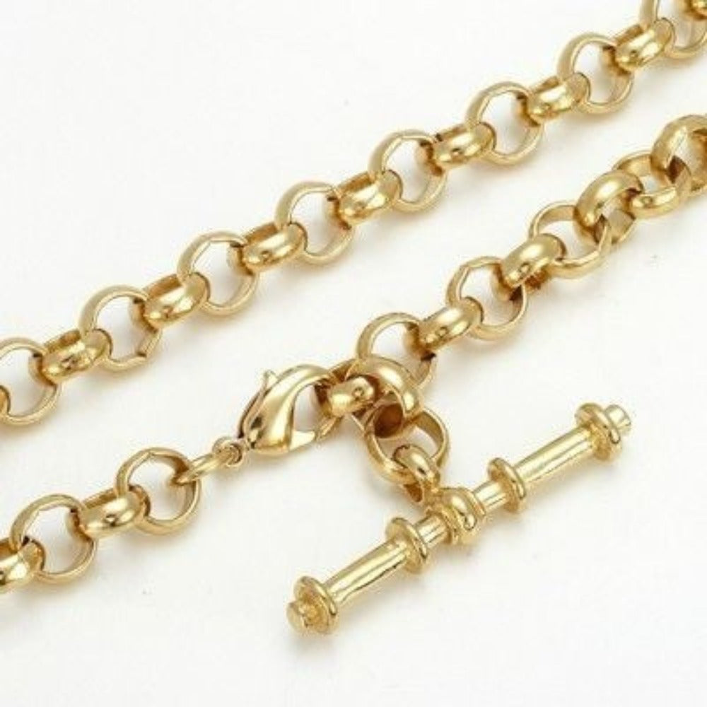 18ct Heavy Yellow Gold Plated 6mm Belcher Chain Necklace with T-Bar End - USA Made