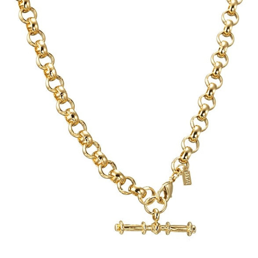 18ct Heavy Yellow Gold Plated 6mm Belcher Chain Necklace with T-Bar End - USA Made