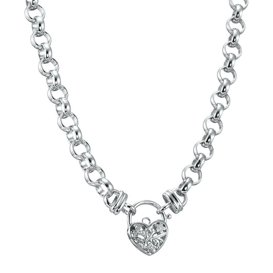 925 Sterling Silver Plated Belcher Chain Necklace with a Filigree Locket - USA Made