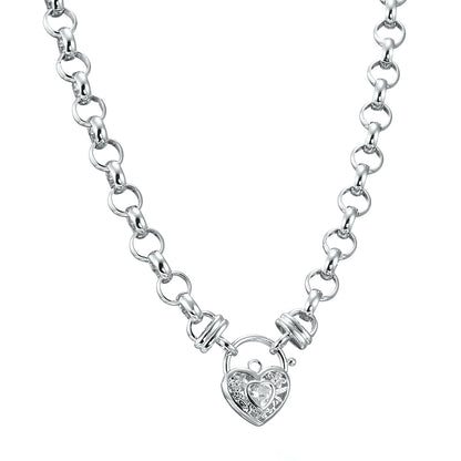 925 Sterling Silver Plated 10mm Belcher Chain Necklace with a Filigree Stone Locket - USA Made