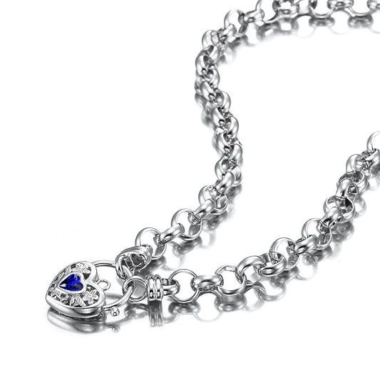 925 Sterling Silver Plated Belcher Chain Necklace with a Dark Blue Filigree Locket