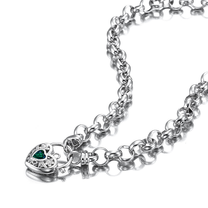 925 Sterling Silver Plated 10mm Belcher Chain Necklace with a Green Filigree Locket