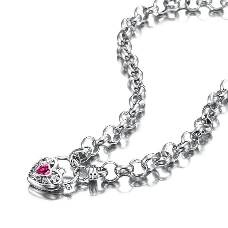 925 Sterling Silver Plated 10mm Belcher Chain Necklace with a Pink Filigree Locket