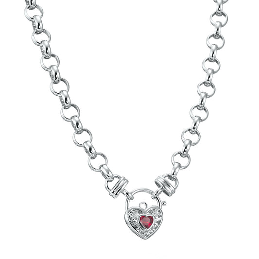 925 Sterling Silver Plated Belcher Chain Necklace with a Red Filigree Locket