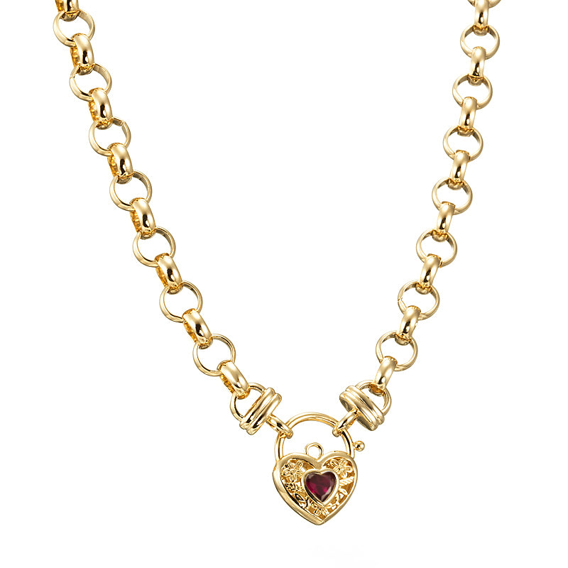 18ct Heavy Yellow Gold Plated 10mm Belcher Chain Necklace with a Red Filigree Locket