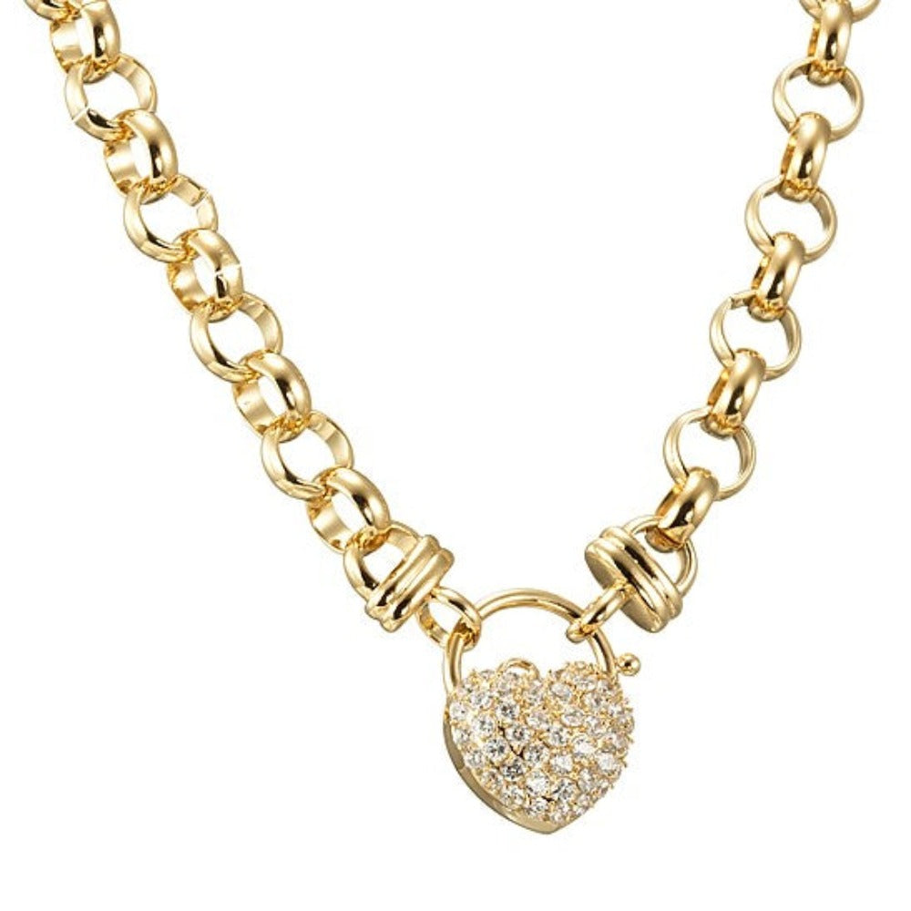 18ct Heavy Yellow Gold Plated Belcher Chain Necklace Featuring a Simulated Diamond Locket - USA Made