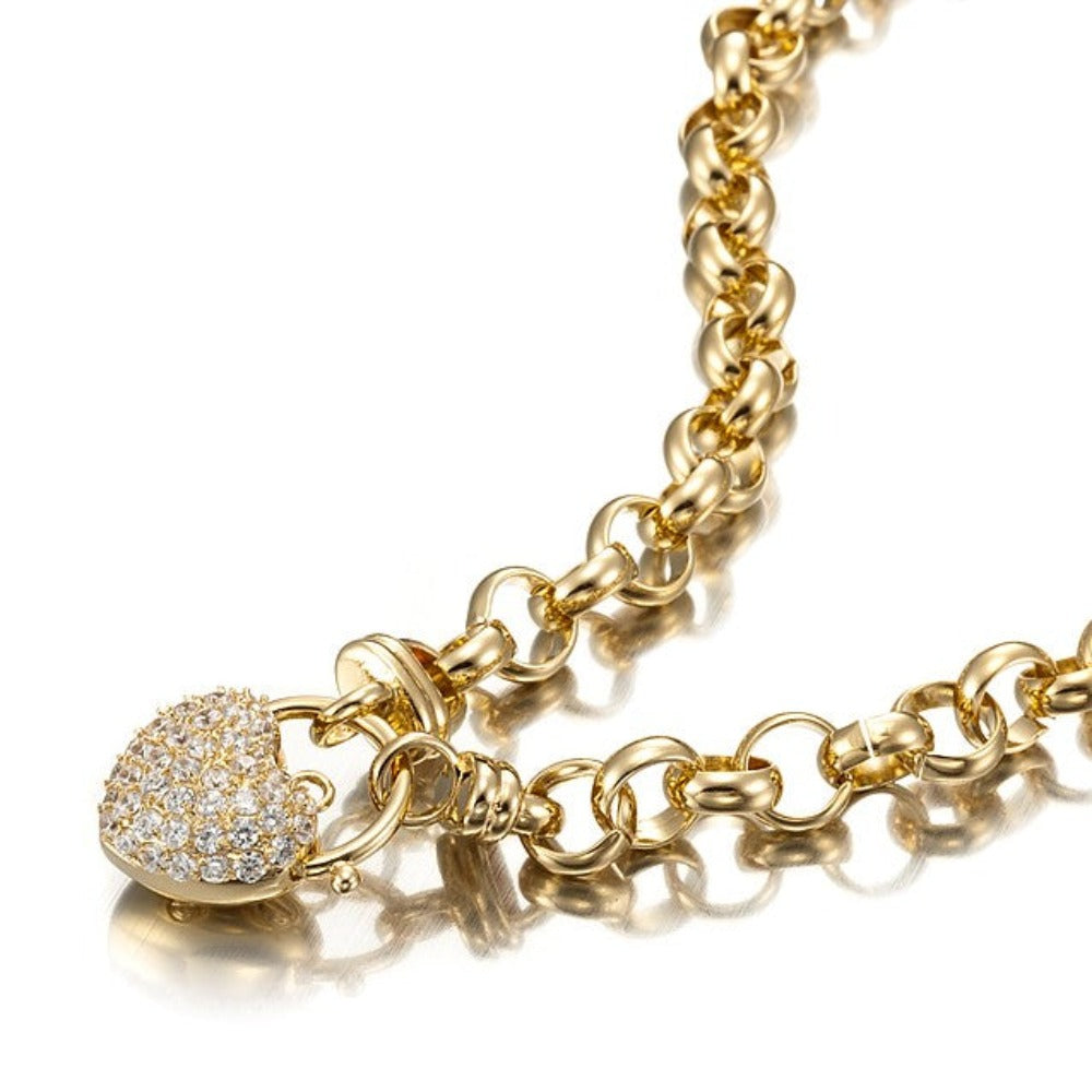 18ct Heavy Yellow Gold Plated Belcher Chain Necklace Featuring a Simulated Diamond Locket - USA Made