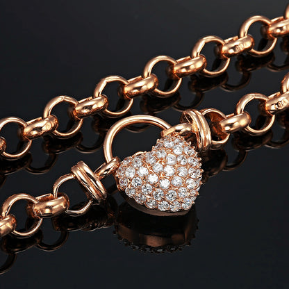 Schwere, rosévergoldete Belcher-Kette mit Medaillon aus künstlichen Diamanten, 18 Karat, hergestellt in den USA