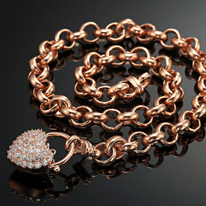 Schwere, rosévergoldete Belcher-Kette mit Medaillon aus künstlichen Diamanten, 18 Karat, hergestellt in den USA