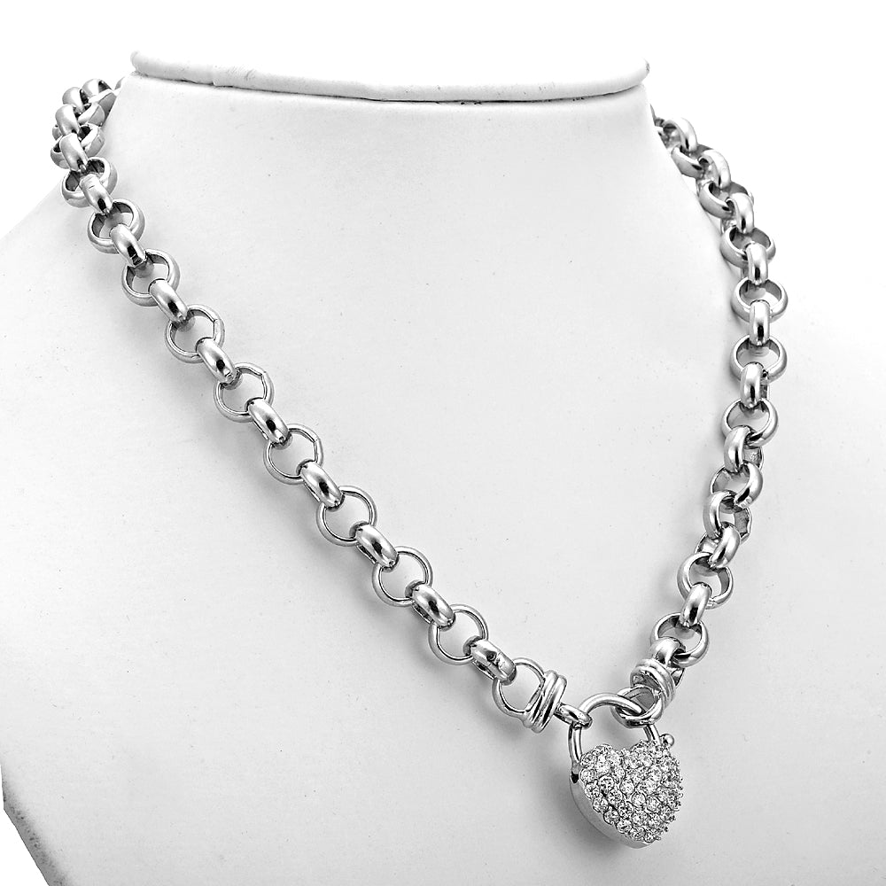 925 Sterling Silver Plated Belcher Chain Necklace Featuring a Simulated Diamond Locket - USA Made