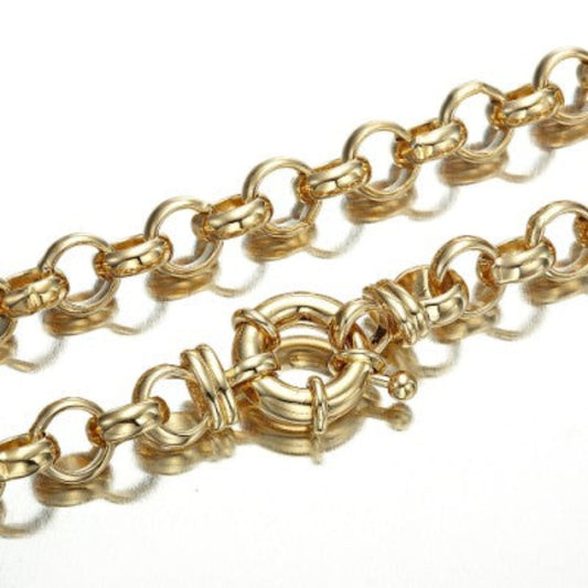 18ct Heavy Yellow Gold Plated 10mm Belcher Chain Necklace with Bolt Clasp - USA Made